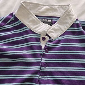 Purple Turquoise Double Striped Long Sleeve Mock Polo 3XL Kings Of NY